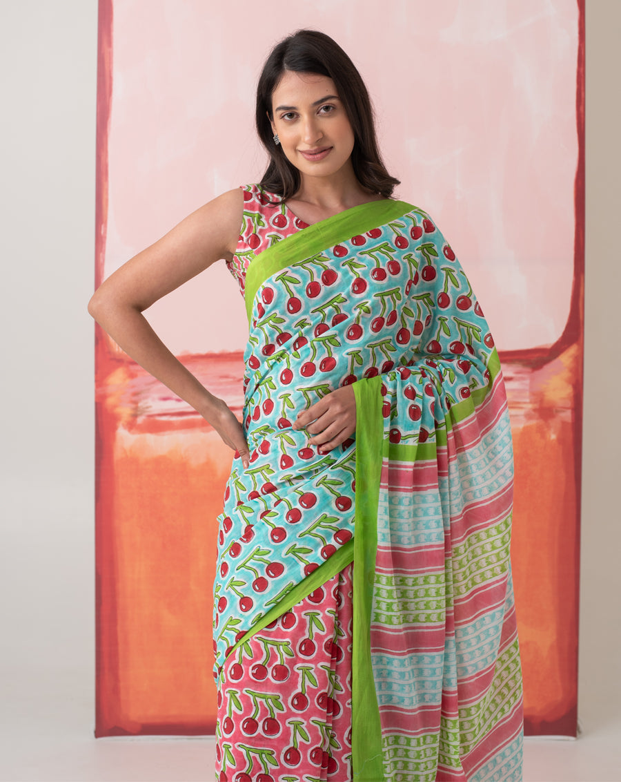 Saira Banu's Cherries Mul Cotton Saree