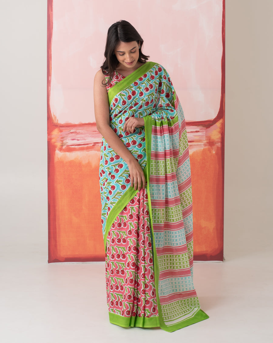 Saira Banu's Cherries Mul Cotton Saree