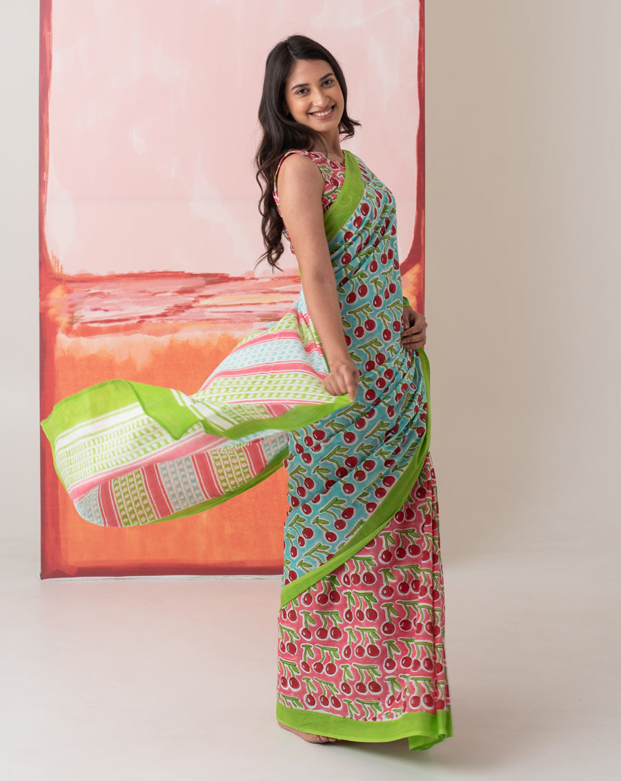 Saira Banu's Cherries Mul Cotton Saree