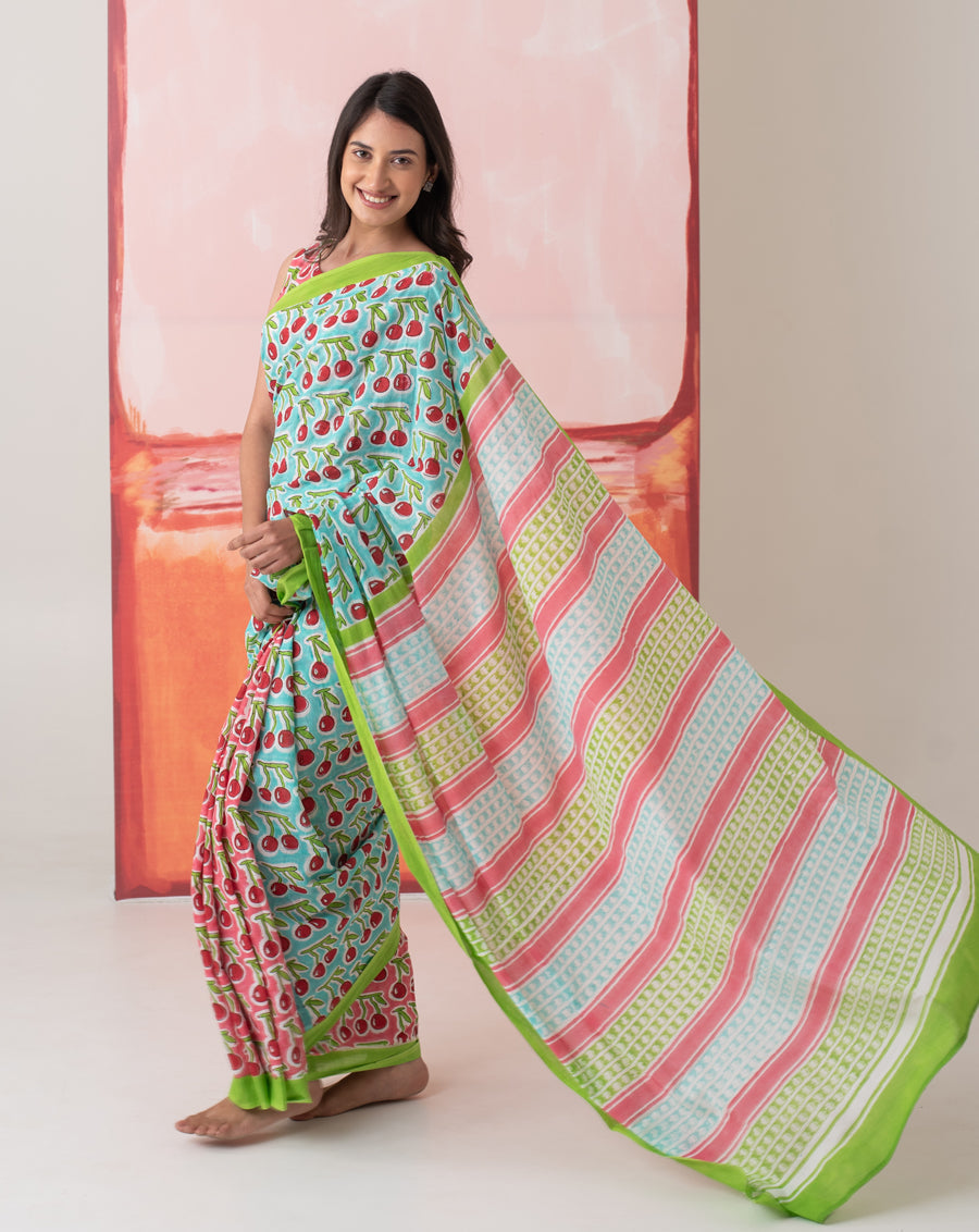 Saira Banu's Cherries Mul Cotton Saree