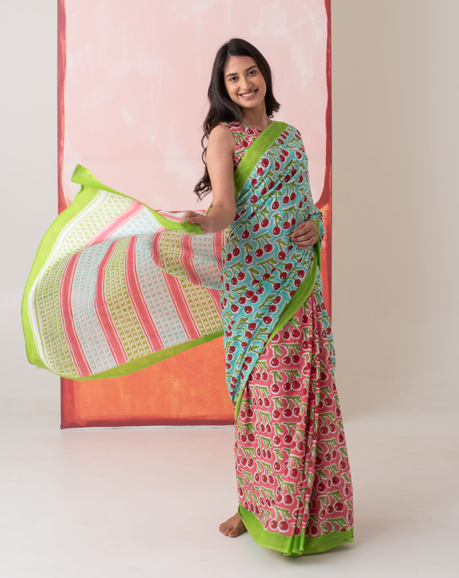 Saira Banu's Cherries Mul Cotton Saree