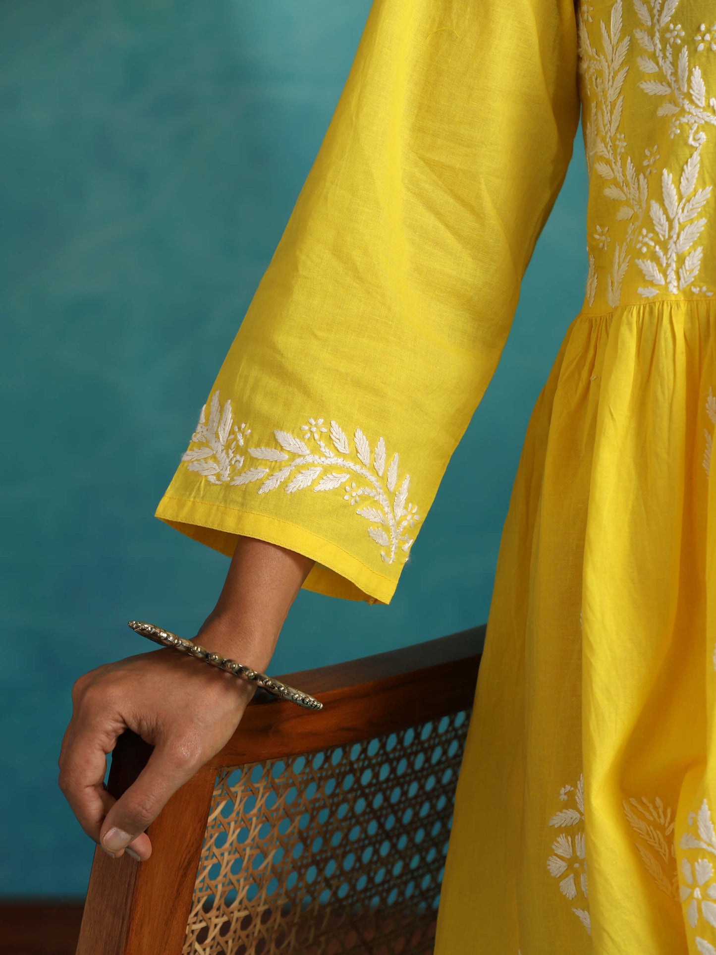 Sara Yellow Short Chikankari Anarkali Kurta Set