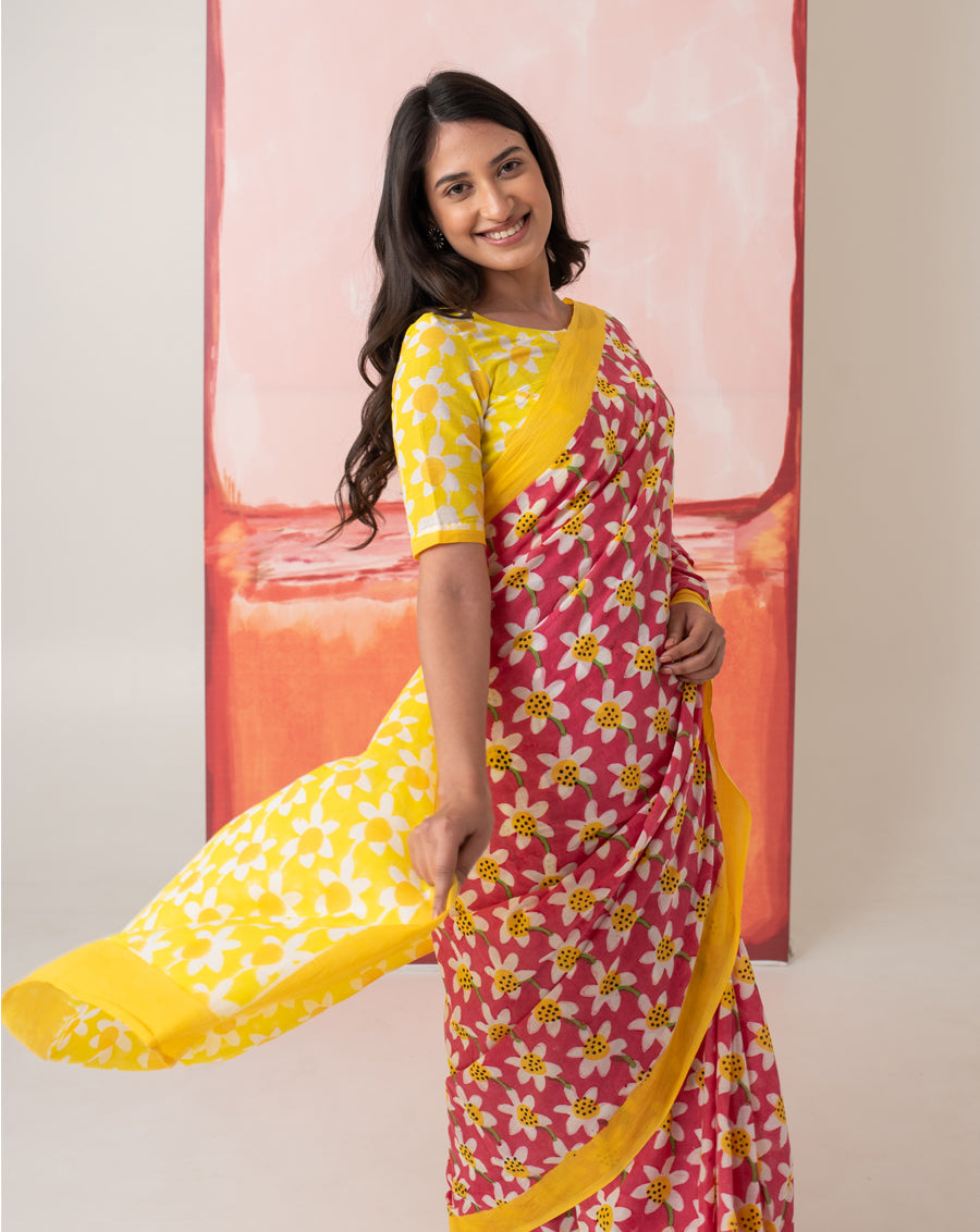 Sharmila's Daffodil Mul Cotton Saree