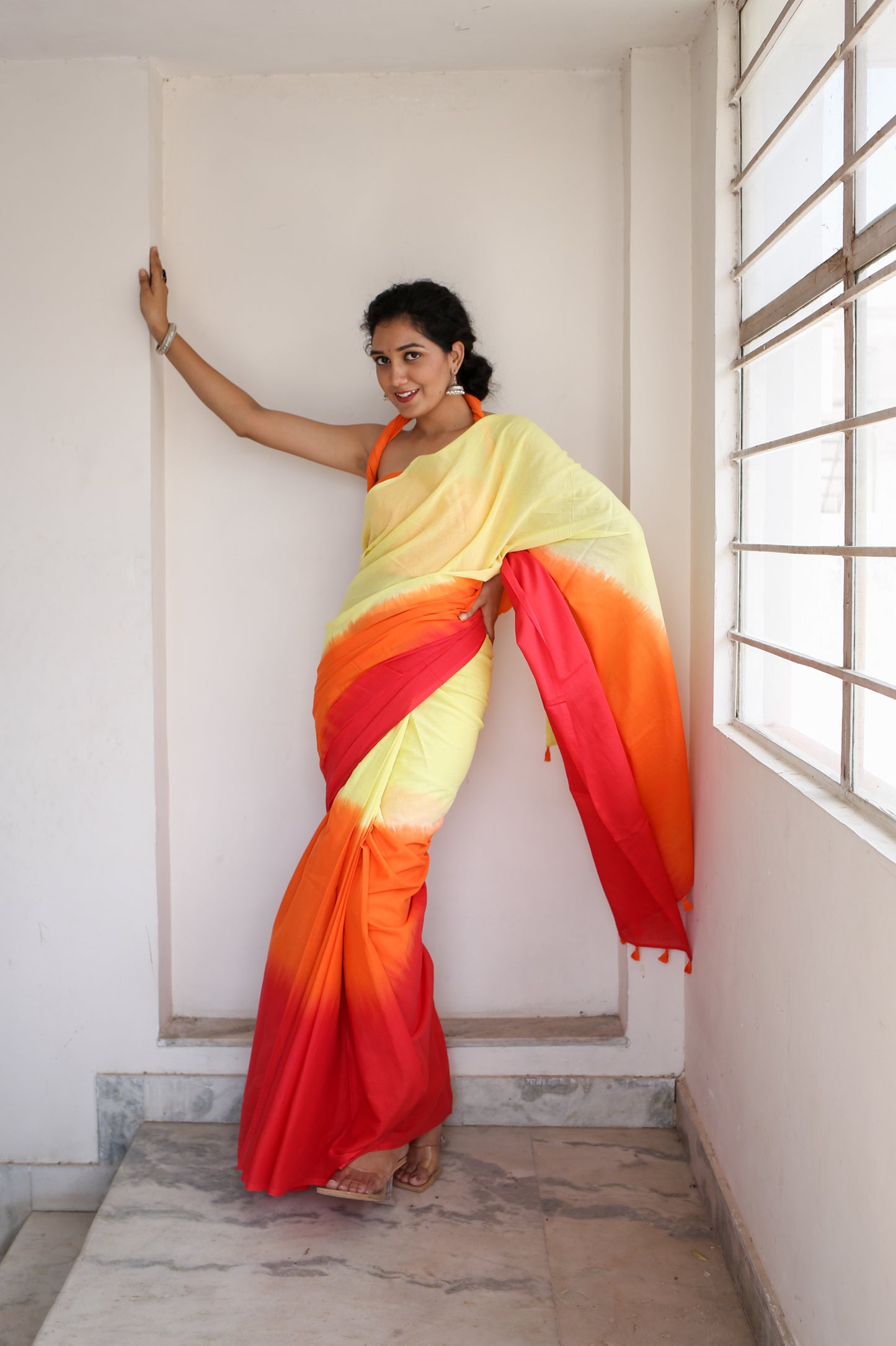 Sherbet Chic - Hand Dyed Mulmul Cotton Ready to Wear Pocket Saree