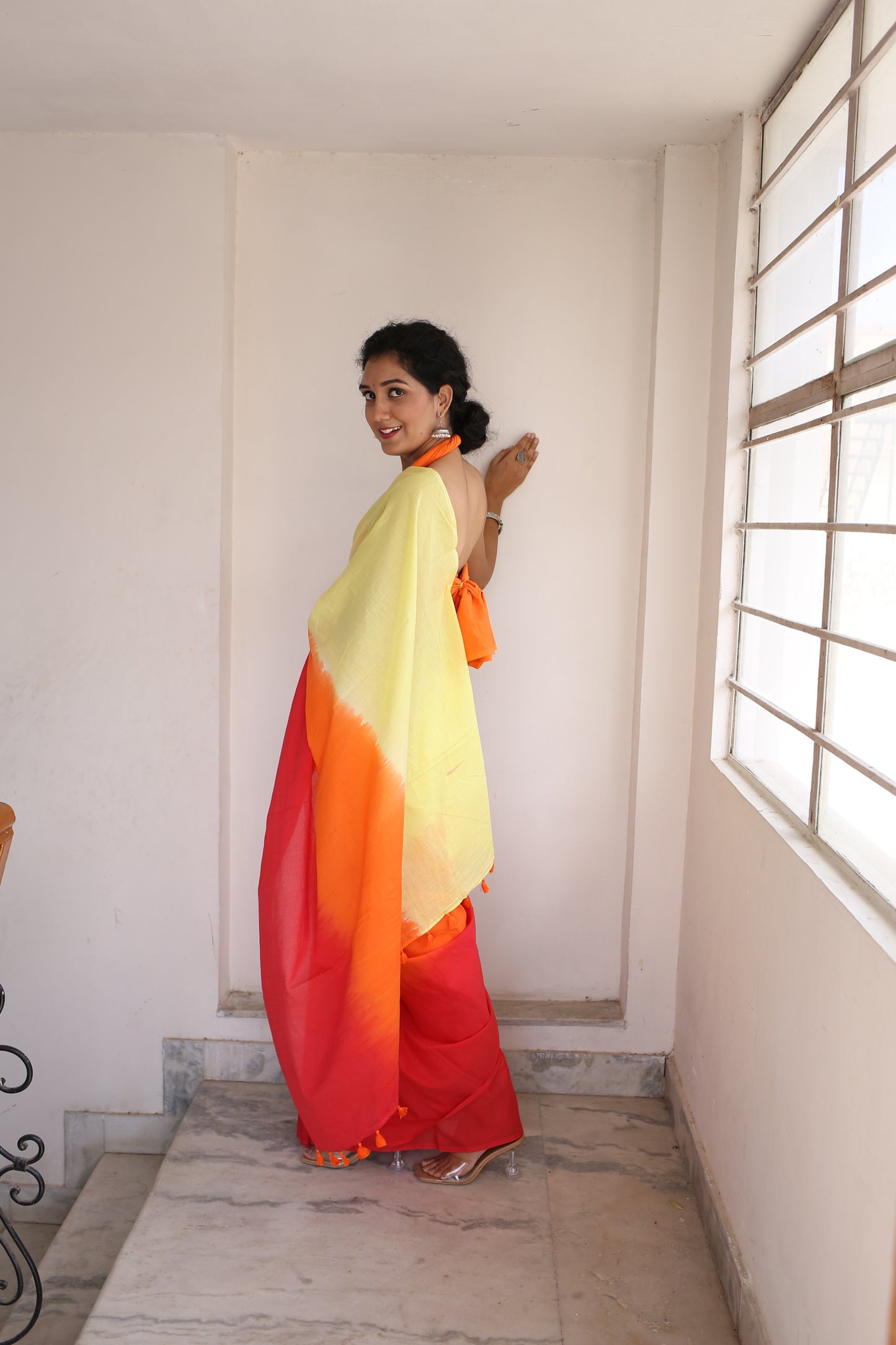 Sherbet Chic - Hand Dyed Mulmul Cotton Ready to Wear Pocket Saree
