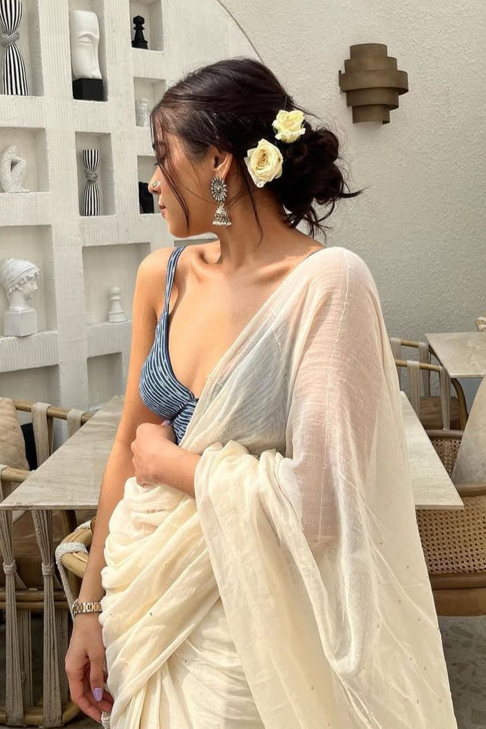 White Tara Cotton Saree