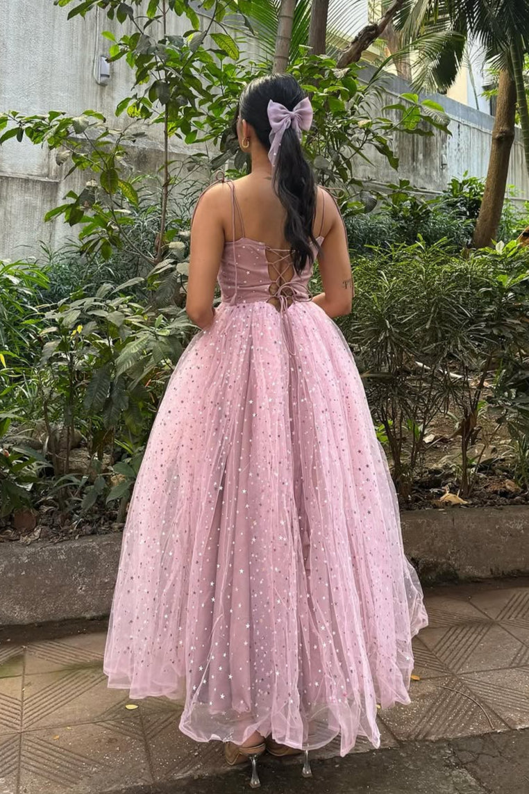 Pink Maxi Princess Tie-up Dress