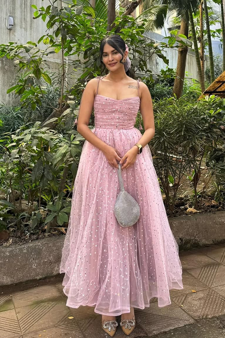 Pink Maxi Princess Tie-up Dress