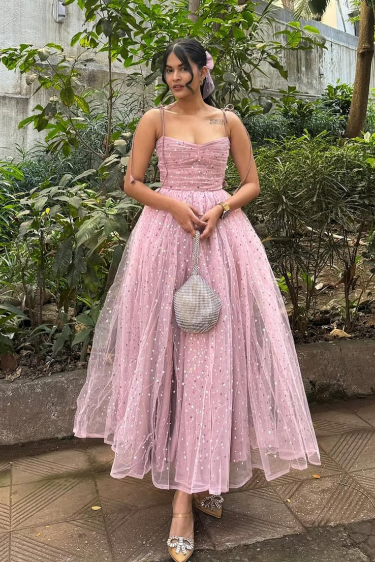 Pink Maxi Princess Tie-up Dress
