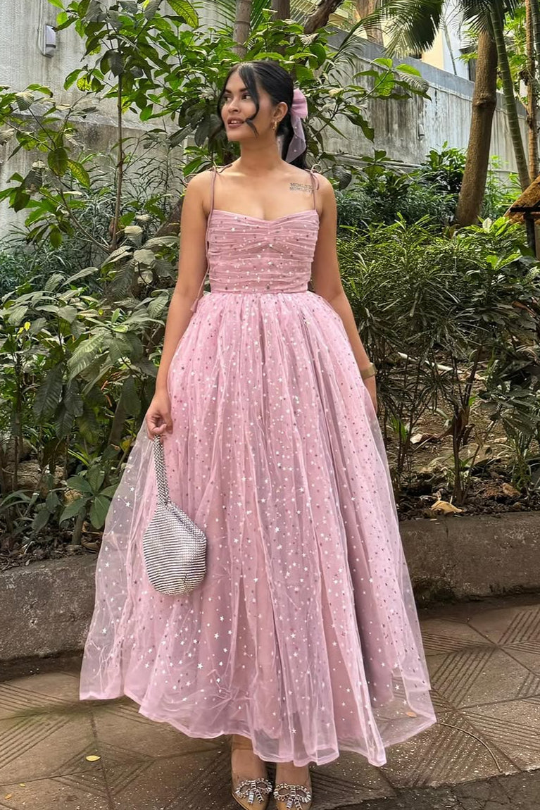 Pink Maxi Princess Tie-up Dress