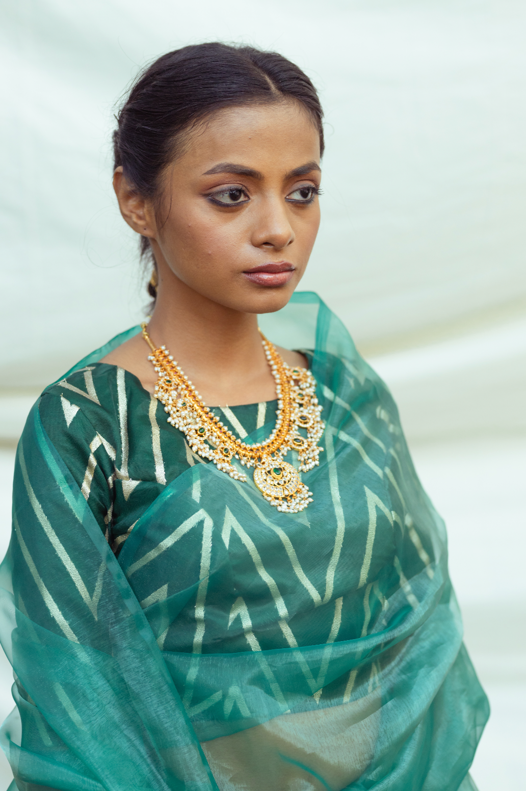 Dual Tone Teal Organza Saree