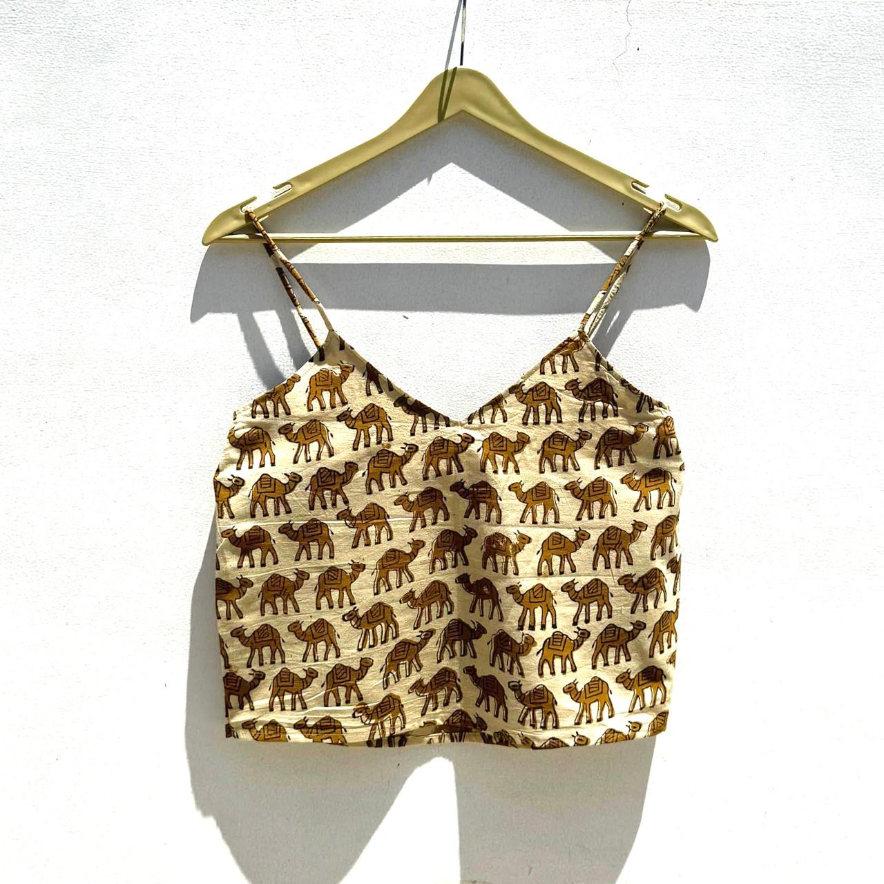 Camel Handblock Printed Cotton Top