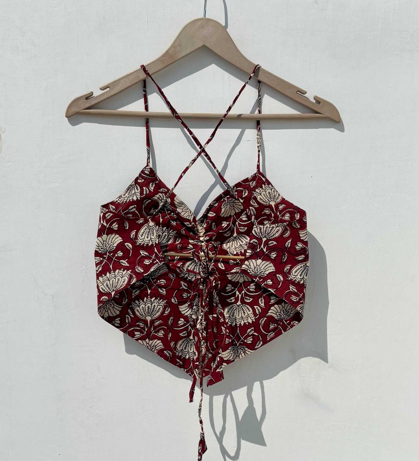 Maroon Floral Criss Cross Cotton Top