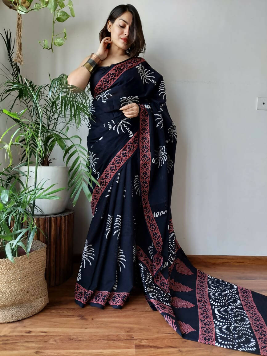 Tropical Charm Cotton Instantwear Pocket Saree