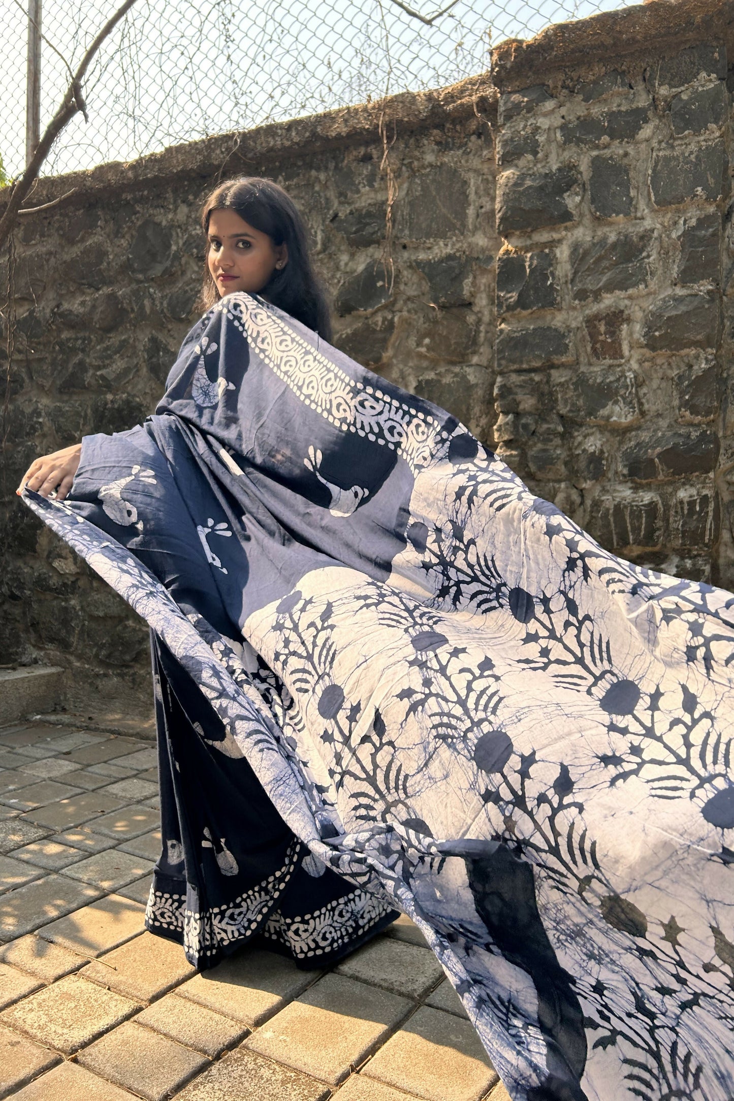 Bird Song Cotton Instantwear Pocket Saree