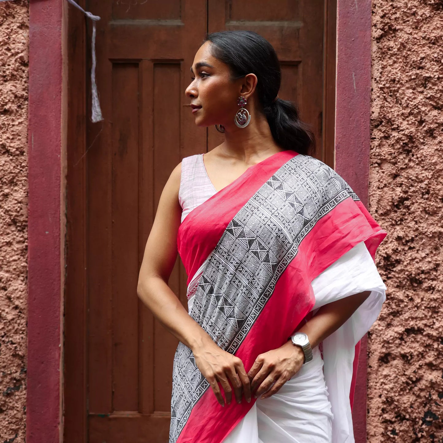 At the Crossroads - Mul Cotton Hand Block Printed Ready to Wear Pocket Saree