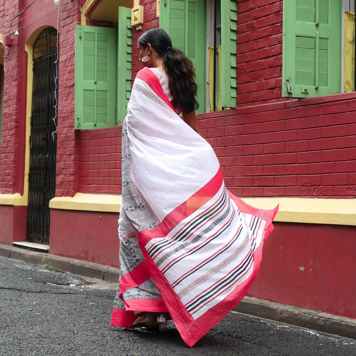 At the Crossroads - Mul Cotton Hand Block Printed Ready to Wear Pocket Saree