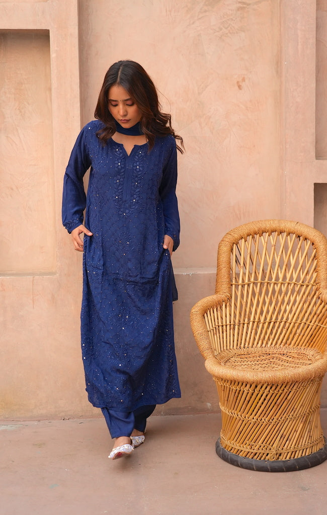 Fara Chikankari And Mukaish Crepe Set