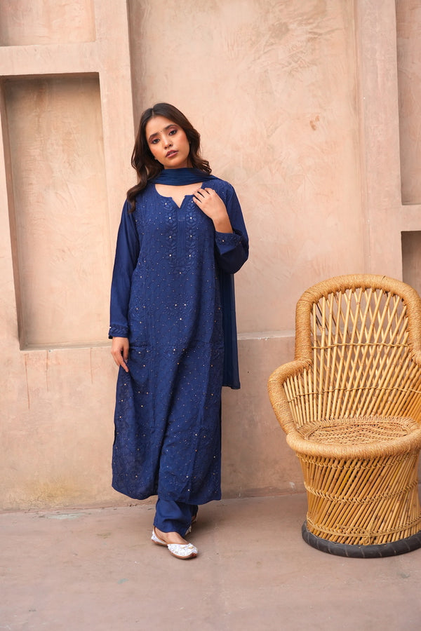 Fara Chikankari And Mukaish Crepe Set