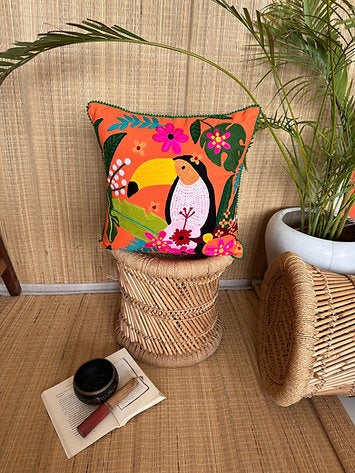 Naarangi and Toucan Orange Cushion Cover