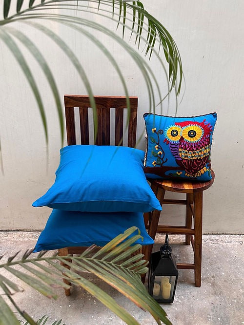 Neelber and Owl Blue Cushion Cover