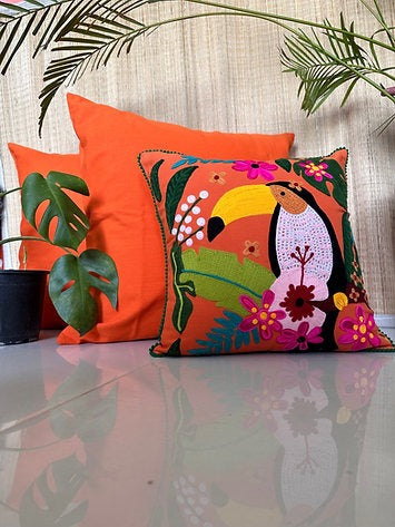 Naarangi and Toucan Orange Cushion Cover