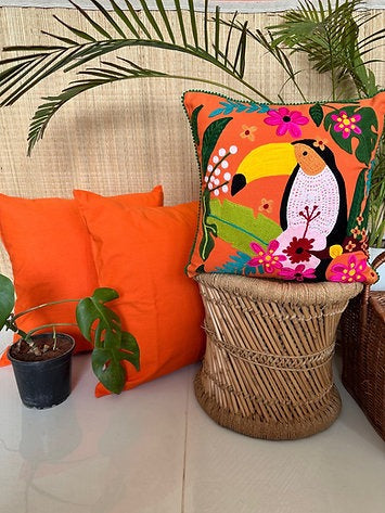 Naarangi and Toucan Orange Cushion Cover