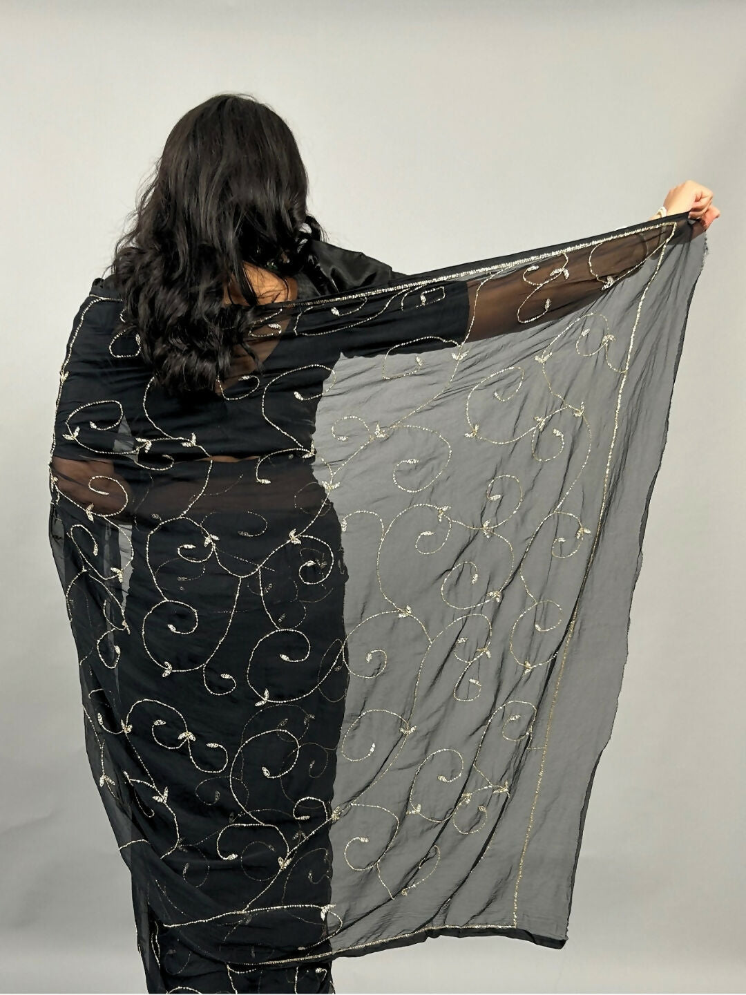 Banno Tera Swagger -Jaal Embroidery Pre-Pleated Shimmer Chiffon Saree