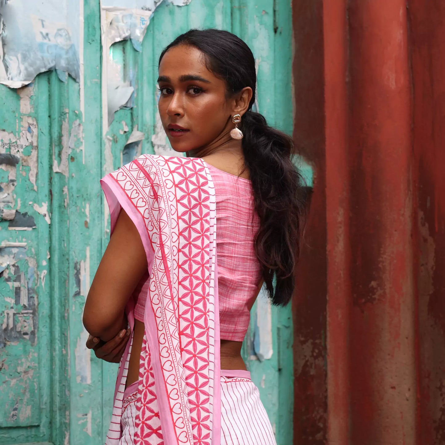Evening Raga - Mul Cotton Hand Block Printed Ready to Wear Pocket Saree