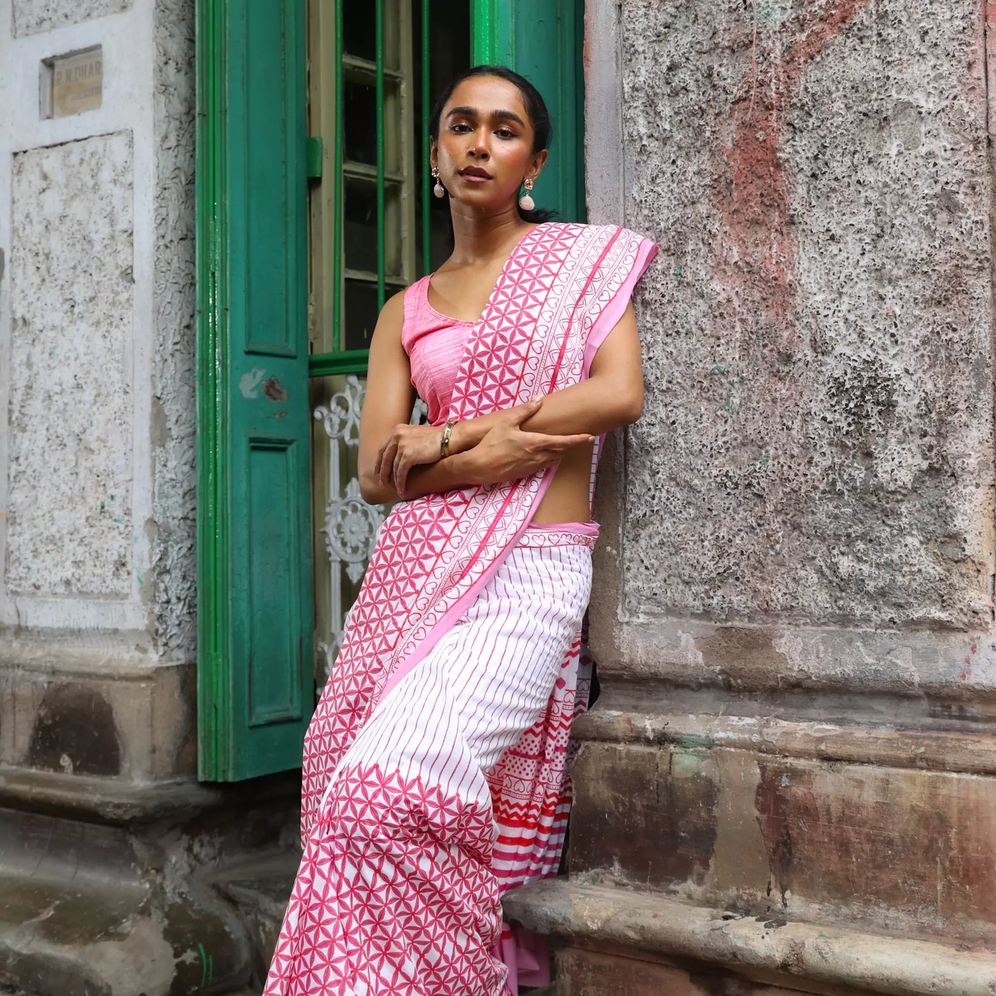 Evening Raga - Mul Cotton Hand Block Printed Ready to Wear Pocket Saree