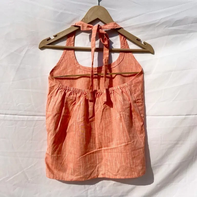 Peach Round Halter Neck Khadi Cotton Top