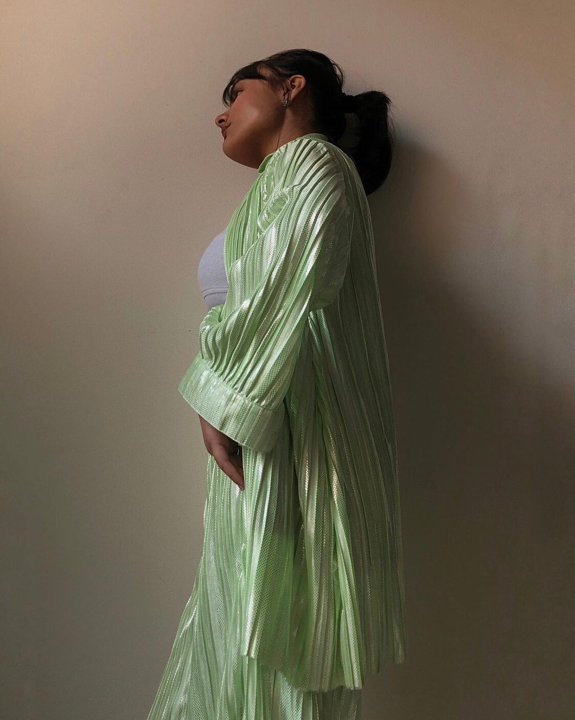 Pleated Shiny Green Coord Set