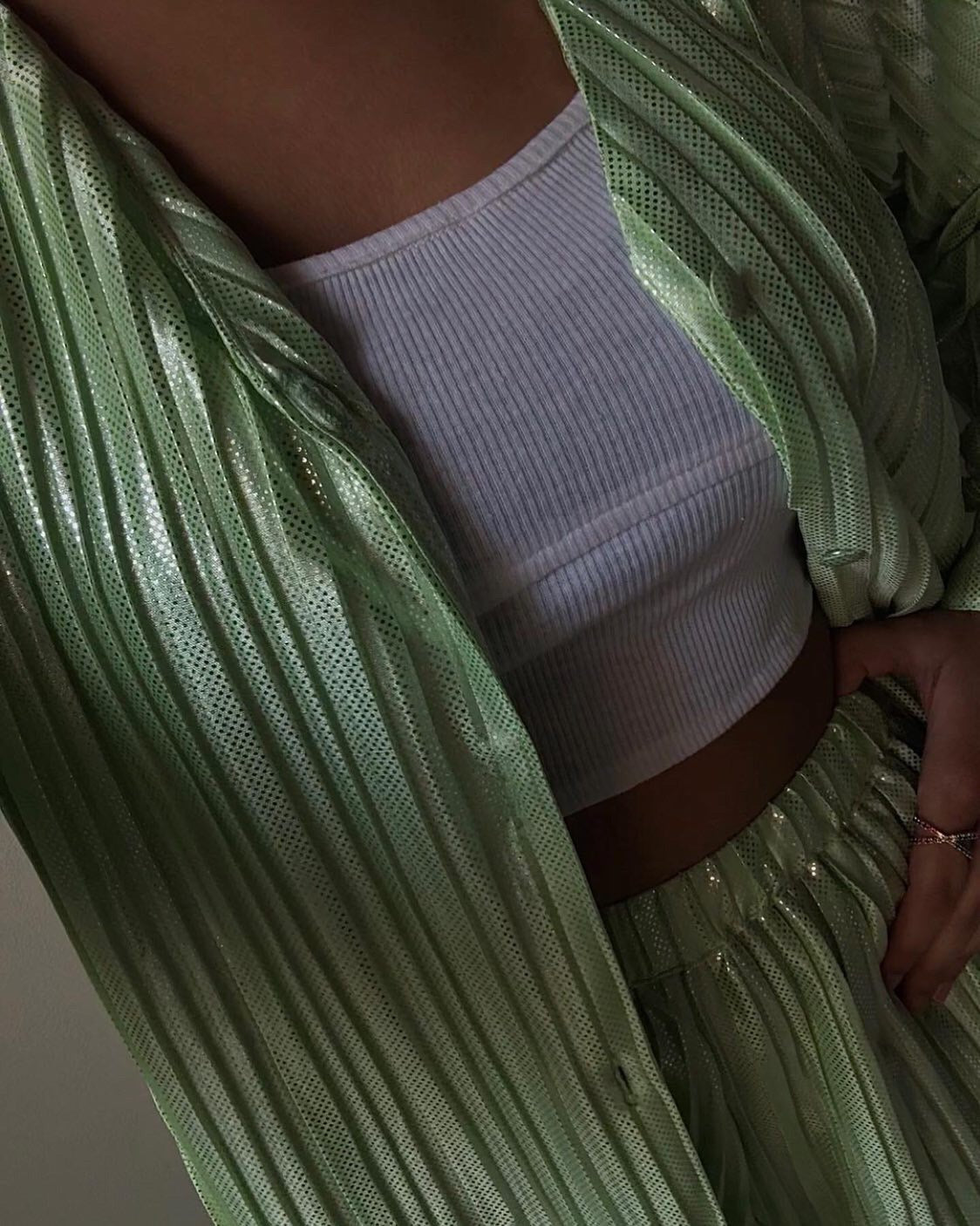 Pleated Shiny Green Coord Set