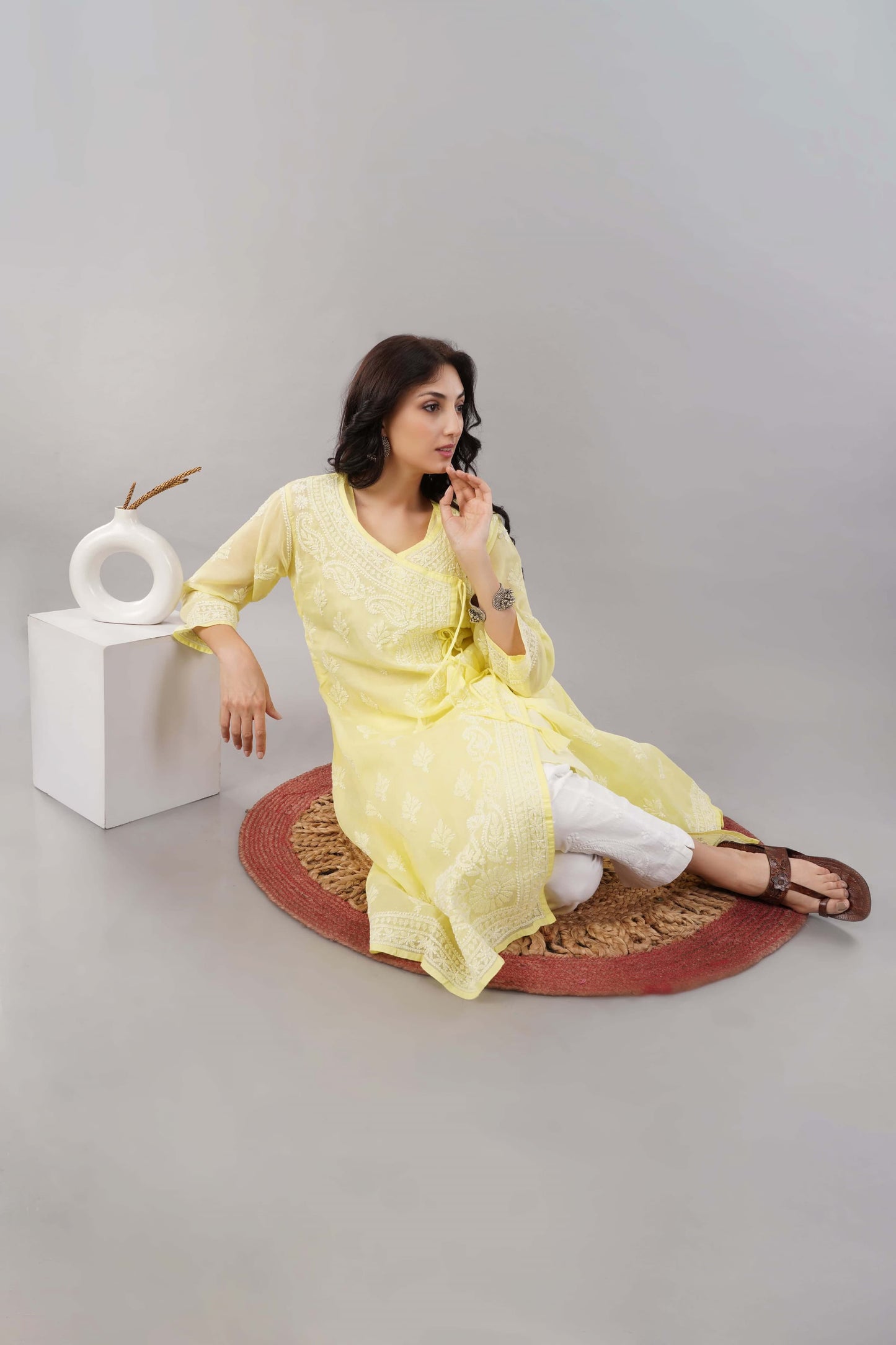 Zard Aish Hand Embroidered Angrakha Kurta