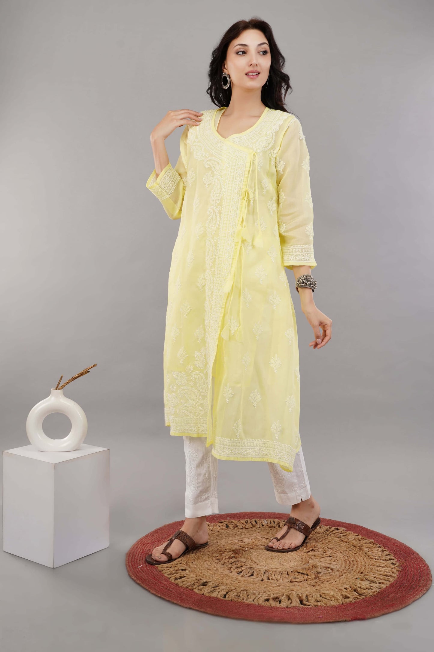 Zard Aish Hand Embroidered Angrakha Kurta