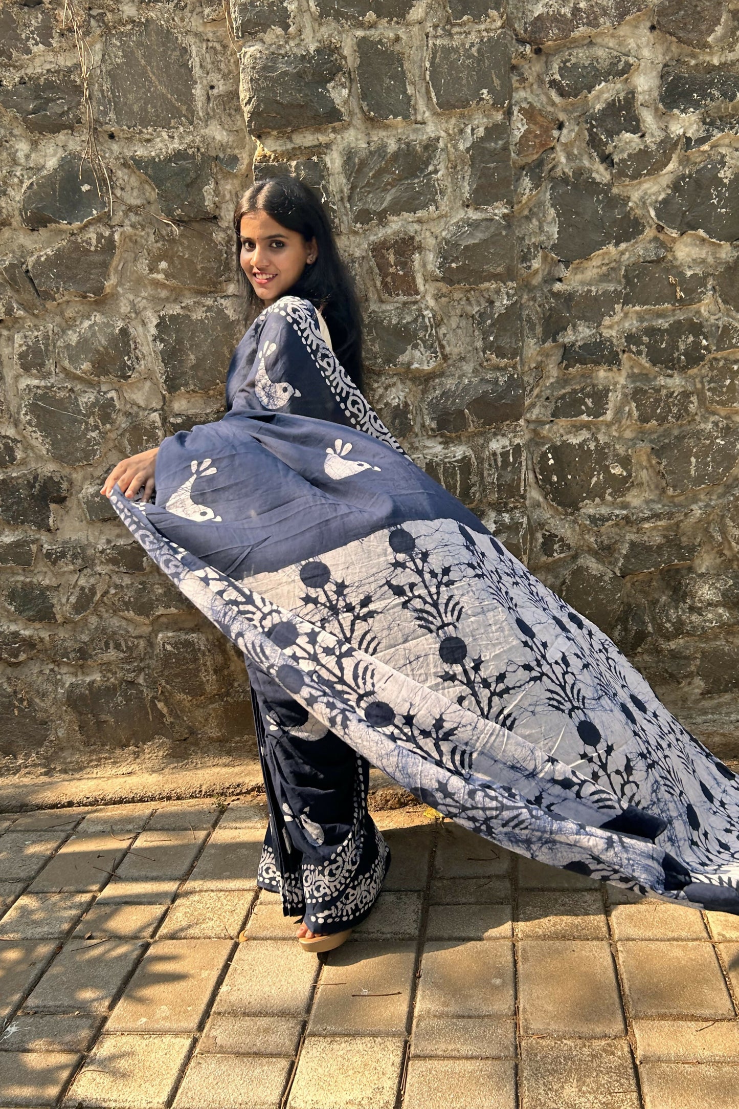 Bird Song Cotton Instantwear Pocket Saree