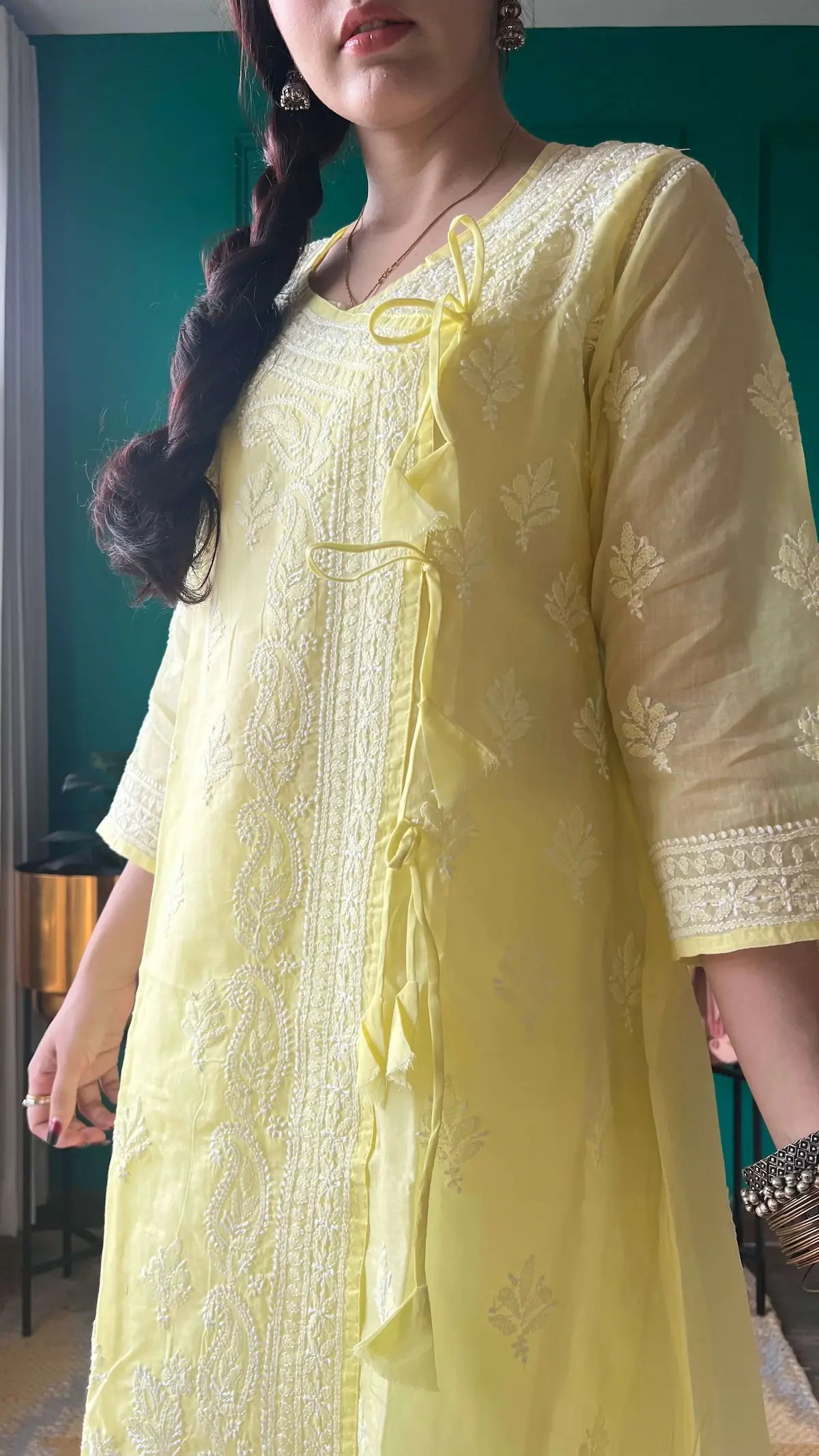 Zard Aish Hand Embroidered Angrakha Kurta