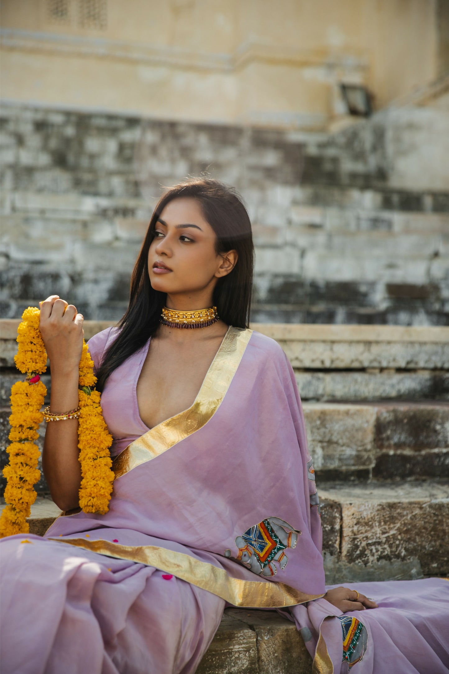 Meera - Royal Elephant Hand painted Saree