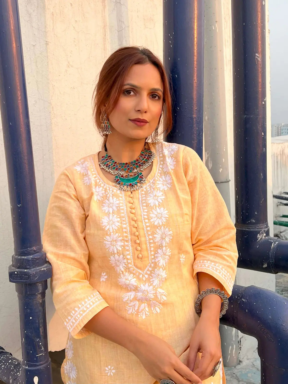 Zeenat Light Yellow Hand Embroiderd Kurta