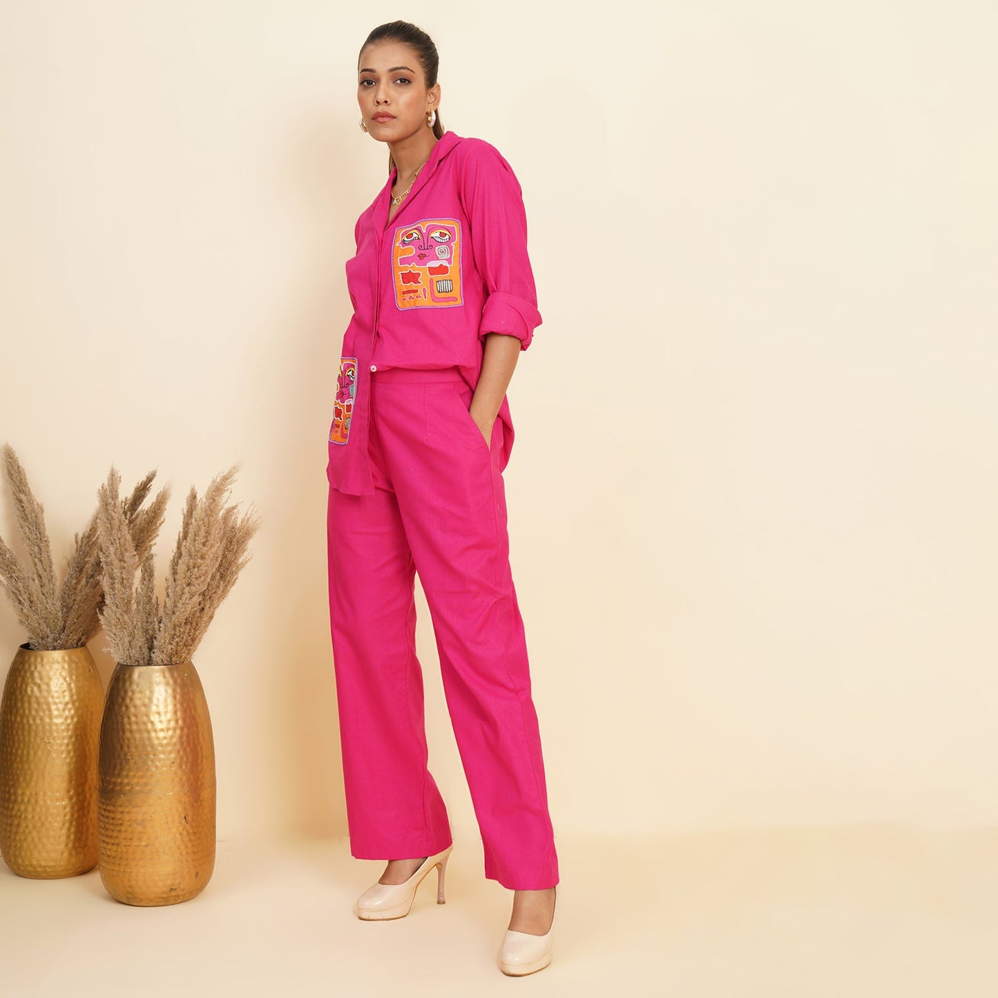 Pink love Embroidered Coord Set