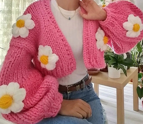 Crochet Daisy Woolen Cardigan