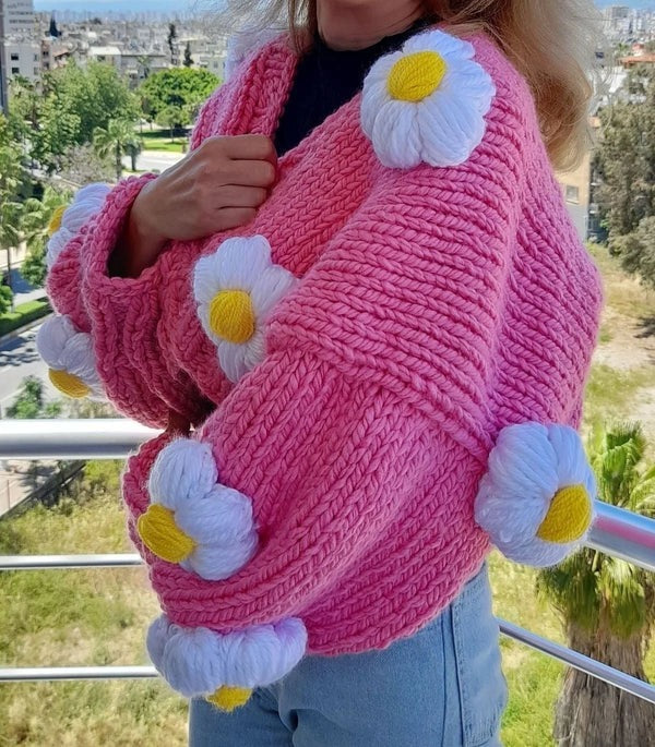 Crochet Daisy Woolen Cardigan