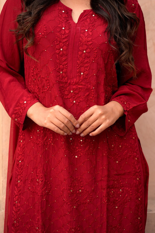 Fara Chikankari And Mukaish Crepe Set