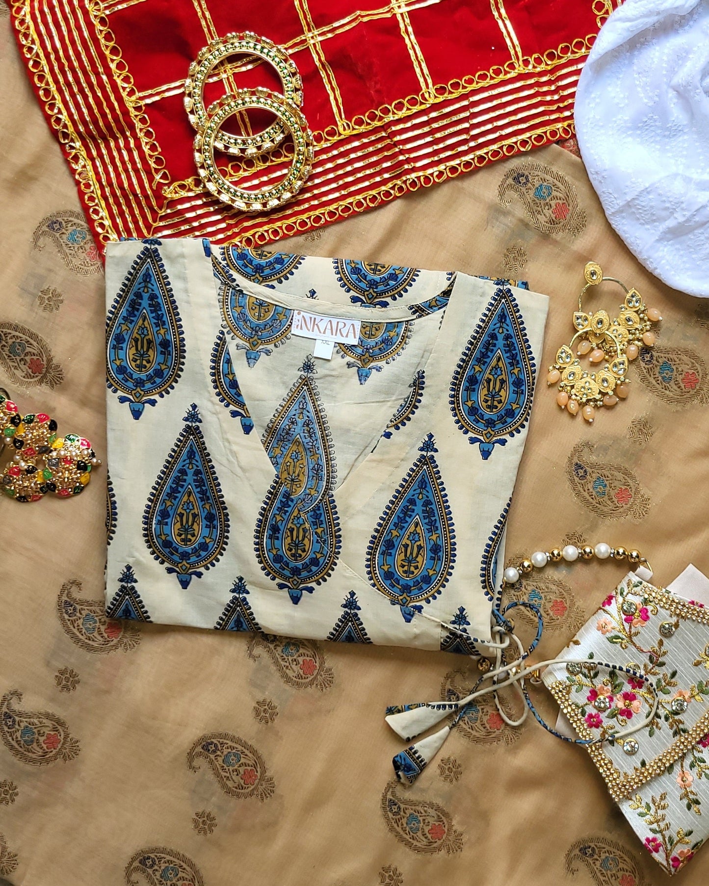 Kashi Bagru Angrakha Style Long Kurta