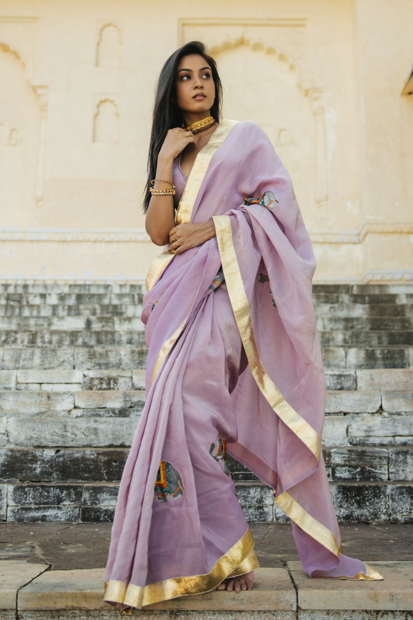 Meera - Royal Elephant Hand painted Saree
