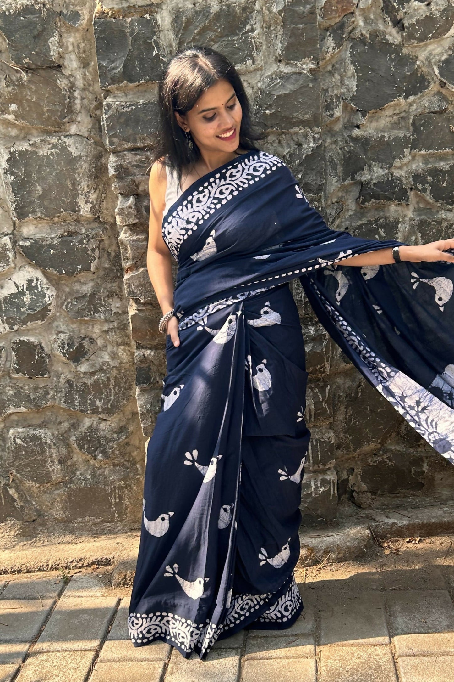 Bird Song Cotton Instantwear Pocket Saree