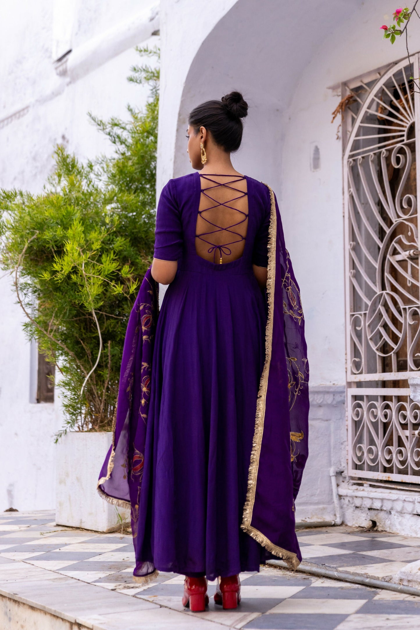 Ujjwala Purple Crepe & Organza Anarkali Set