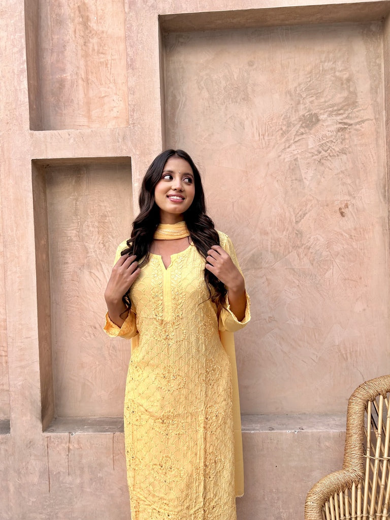 Fara Chikankari And Mukaish Crepe Set