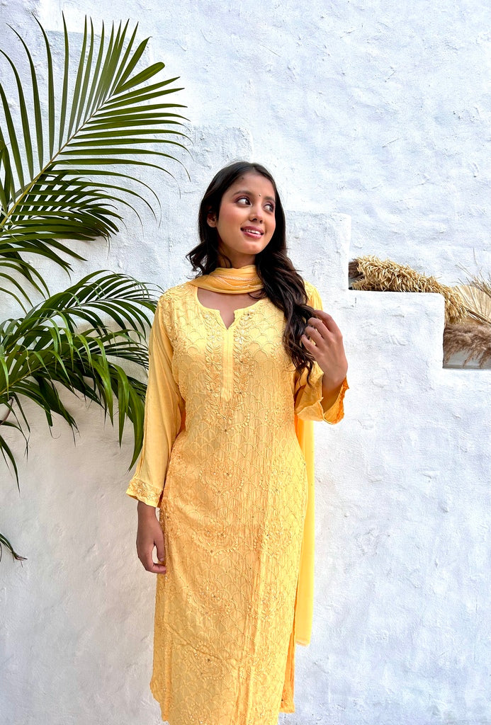 Fara Chikankari And Mukaish Crepe Set