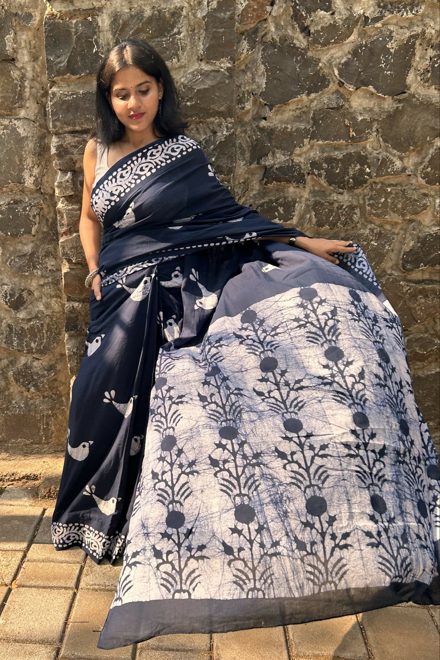 Bird Song Cotton Instantwear Pocket Saree